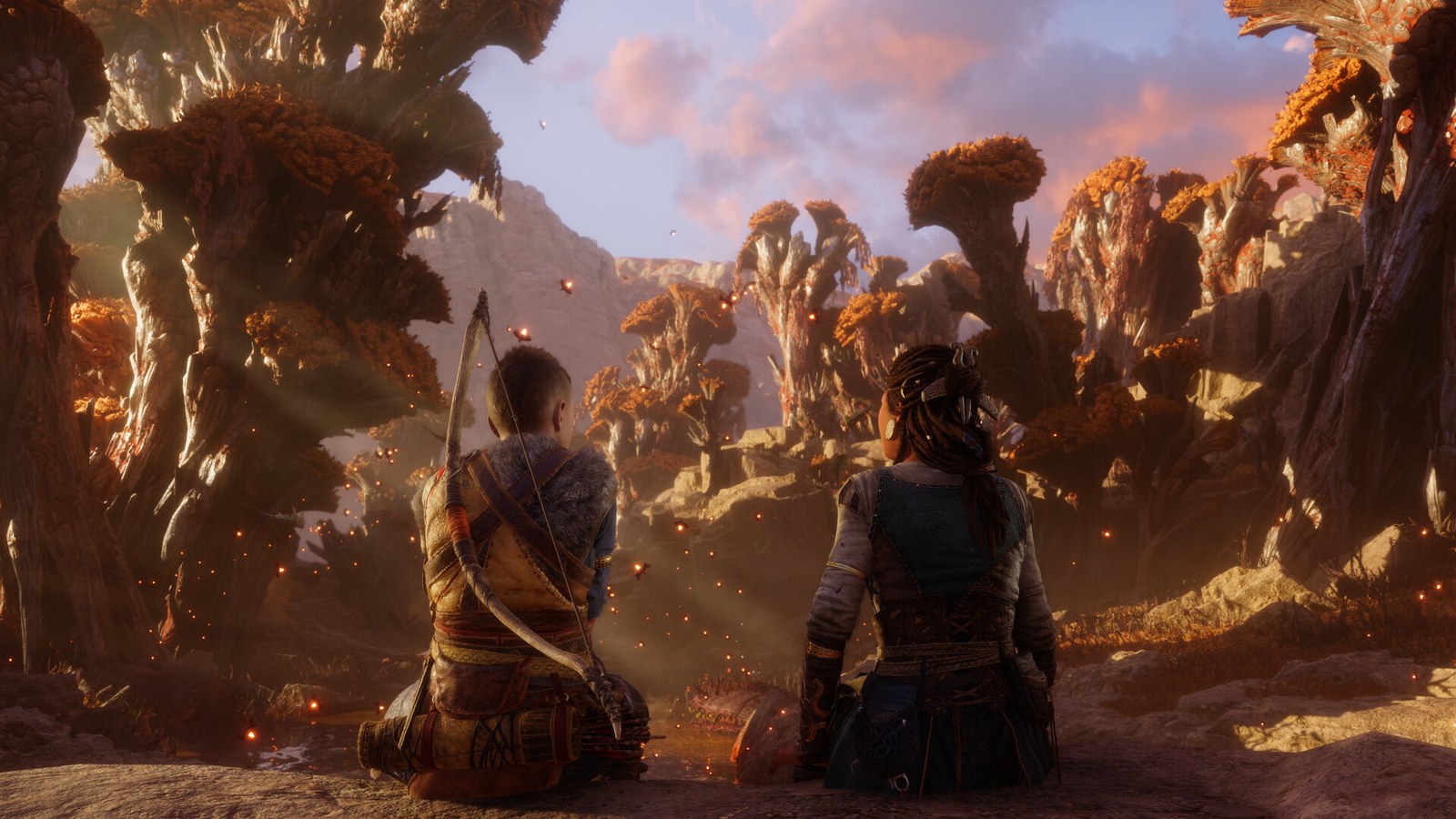 Teen Atreus overlooking Ironwood with Angrboda in Ragnarök