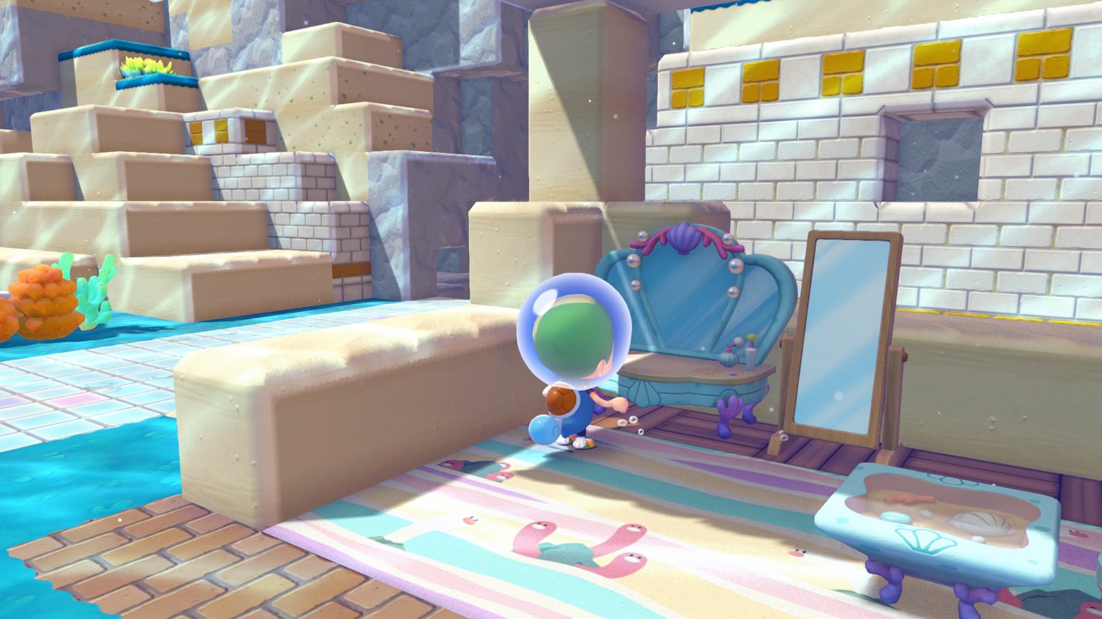 Pokémon Pokopia Bubbly Basin building with buoyant blocks