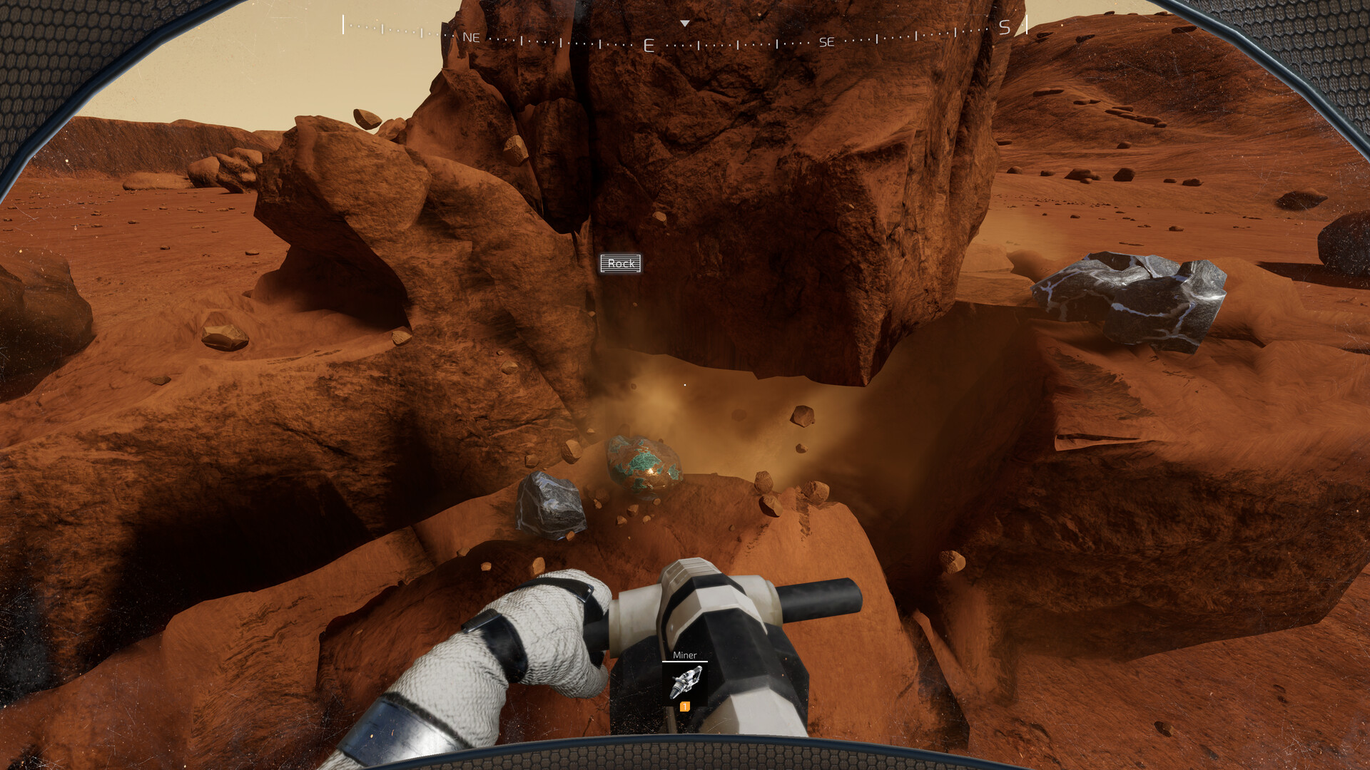 Mining rock on the Martian surface in Sol One