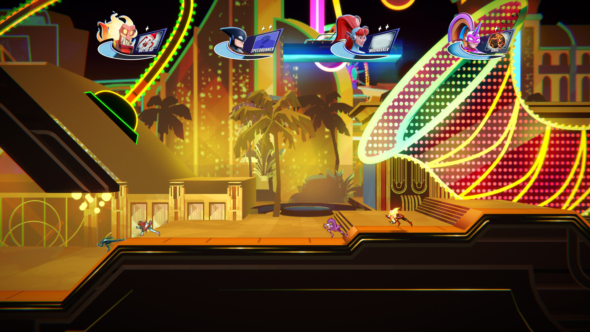 SpeedRunners 2 neon night race with four runners
