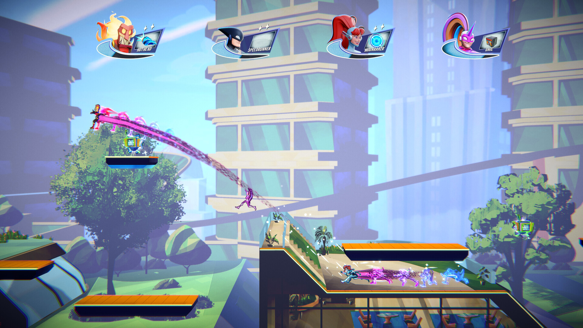 SpeedRunners 2 city race with grappling hook swing