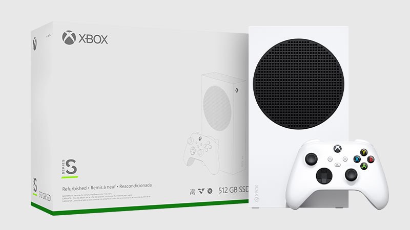 Xbox Series S console, controller, and refurbished packaging