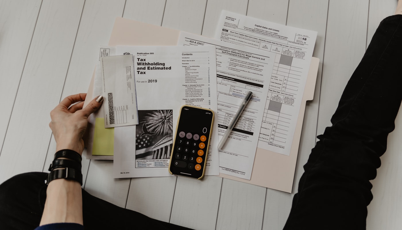 Financial documents and calculator